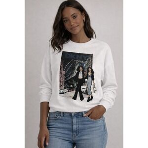 DKNY Sport Womens Graphic Sweatshirt White City Shopping Crewneck P5JHWCSC L NEW